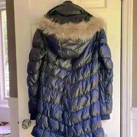 MaxMara weekend Navy Blue Goose Down puffer jacket size M removeable fur hood - Picture 6 of 7